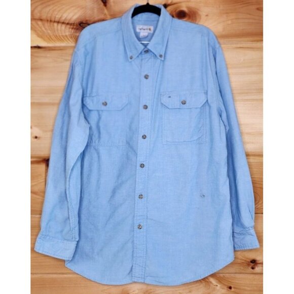 Carhartt Denim Shirt Men Large Blue Button Down Long Sleeve Casual Relaxed Fit - Picture 10 of 14